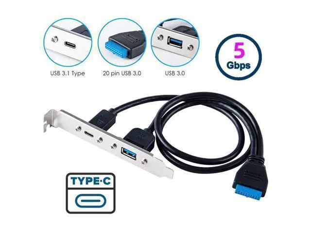 Alt view image 14 of 14 - Vszerda High Speed USB3.0 Motherboard 19/20Pin to USB-C Type-C & USB 3.0 Dual Ports Female PCI-E Back Panel 5Gbps Cable 50cm