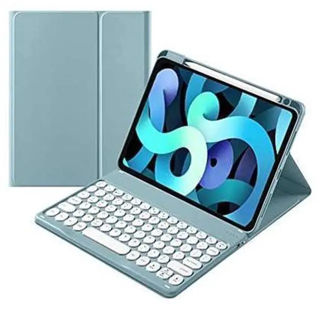 Alt view image 7 of 10 - kaitesi iPad Mini 6 Keyboard Case with Mouse Pencil Charging in Pencil Holder Cute Round Keys Detachable Bluetooth Keyboard Slim Smart Cover (Blue)