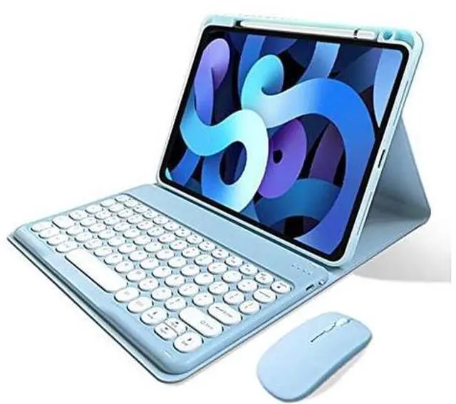 Alt view image 6 of 10 - kaitesi iPad Mini 6 Keyboard Case with Mouse Pencil Charging in Pencil Holder Cute Round Keys Detachable Bluetooth Keyboard Slim Smart Cover (Blue)