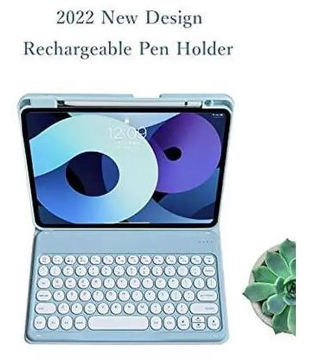 Alt view image 10 of 10 - kaitesi iPad Mini 6 Keyboard Case with Mouse Pencil Charging in Pencil Holder Cute Round Keys Detachable Bluetooth Keyboard Slim Smart Cover (Blue)