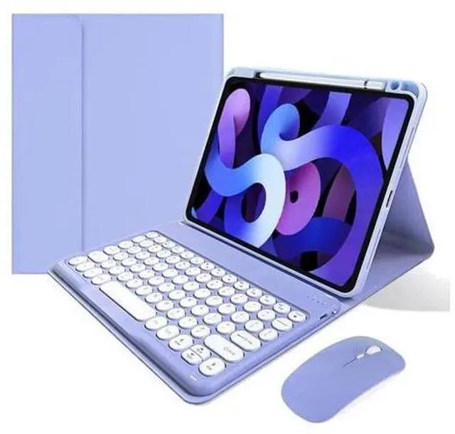 Alt view image 6 of 10 - KMXDD Keyboard Case Compatible with iPad Mini 6th Generation Keyboard Case with Bluetooth Mouse Round Key Cute Removable Color Keyboard Cover,Purple