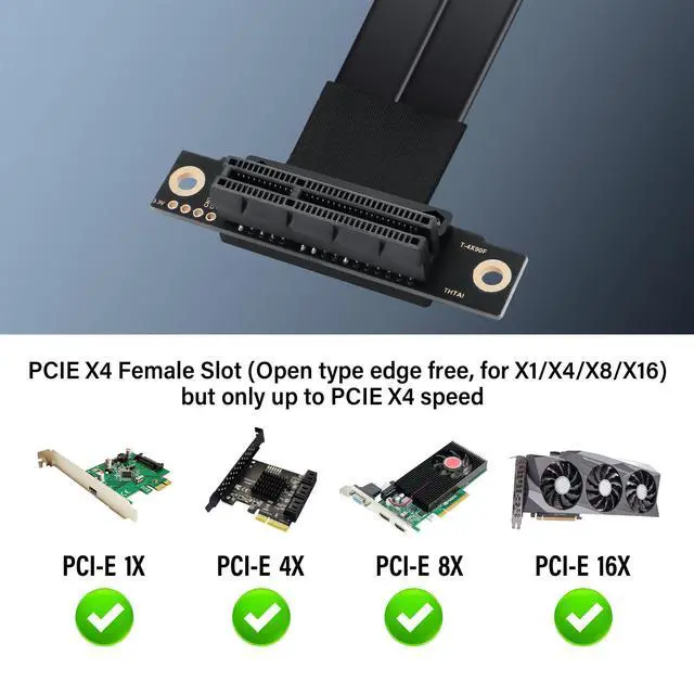 Alt view image 9 of 10 - SinLoon PCIe 3.0 X4 Extension Cable 90 Degree PCI-E 4X Male to Female Riser Cable 20CM (90 Degree)