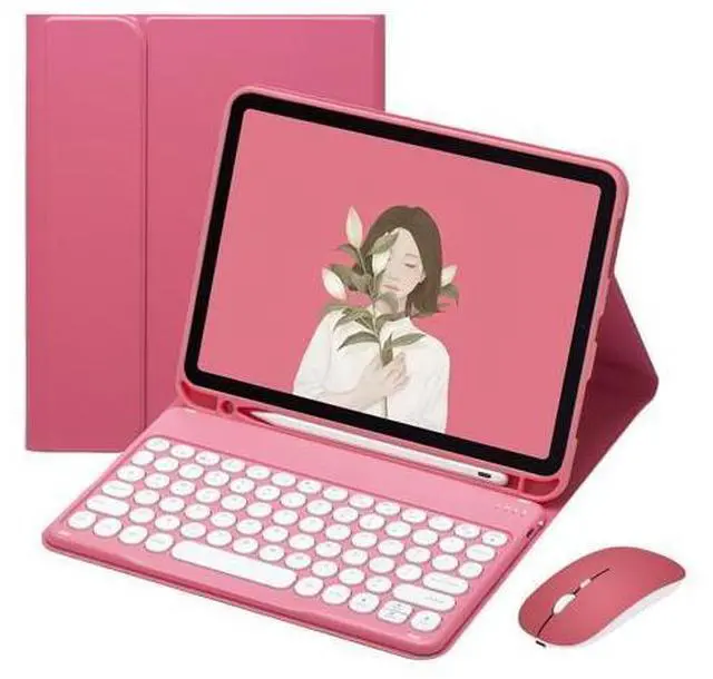 Alt view image 6 of 10 - PboyiqiS Keyboard Case for iPad 9th/ 8th/ 7th Generation,iPad 10.2'' Keyboard with Mouse Cute Round Key Detachable Case with Pencil Holder (New Pink)