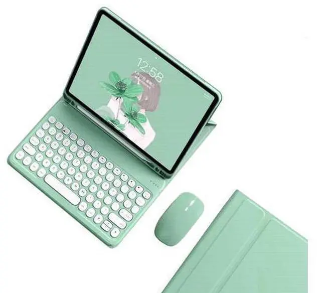 Alt view image 6 of 10 - kaidisen Keyboard Case for Galaxy Tab A8 10.5 inch Case with Keyboard and Bluetooth Mouse, Detachable Candy Color Keyboard Cover Round Key,Mint Green