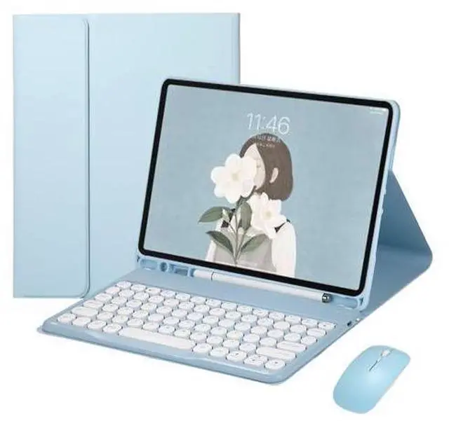 Alt view image 6 of 10 - Keyboard Case for Galaxy Tab S6 Lite 10.4 inch Case with Keyboard and Bluetooth Mouse, Detachable Candy Color Keyboard Cover Round Key,Sky Blue