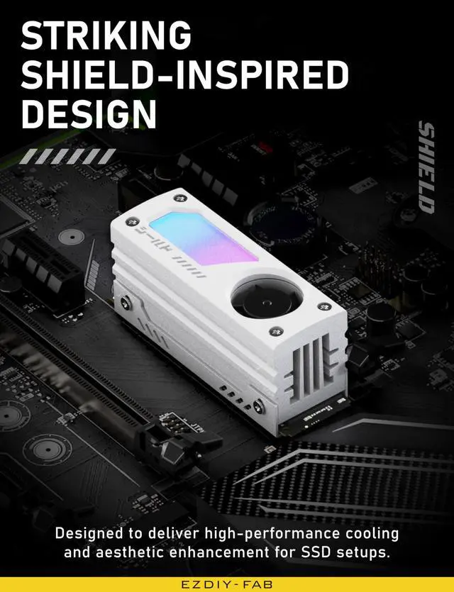 Alt view image 9 of 14 - Shield ARGB M.2 SSD Heatsink with Build-in 20mm PWM Fan, Premium Aluminum Design,5V 3-Pin ARGB Sync, High-Performance SSD Cooler for M.2 2280-White-1 Pack