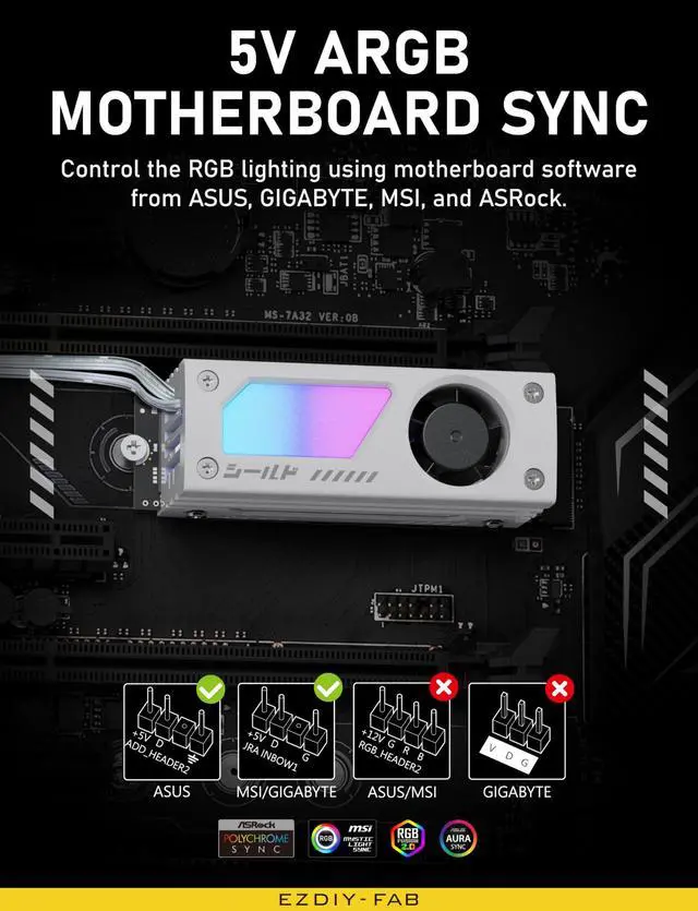 Alt view image 14 of 14 - Shield ARGB M.2 SSD Heatsink with Build-in 20mm PWM Fan, Premium Aluminum Design,5V 3-Pin ARGB Sync, High-Performance SSD Cooler for M.2 2280-White-1 Pack