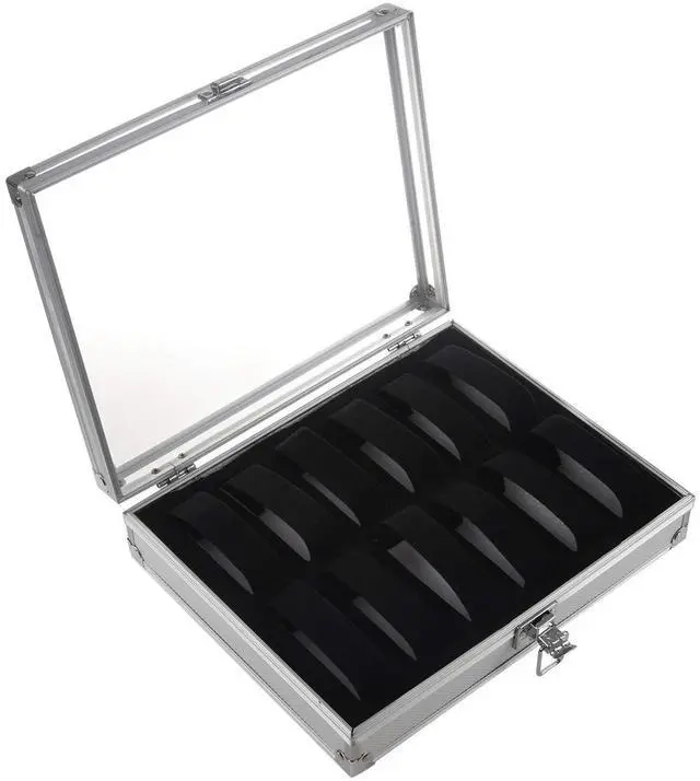 Alt view image 11 of 14 - Useful Aluminium Watches Box 12 Grid Slots Jewelry Watches Display Storage Box Square Case Suede Inside Rectangle Watch Holder