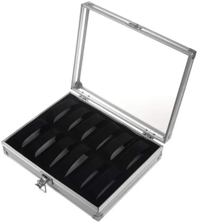 Alt view image 12 of 14 - Useful Aluminium Watches Box 12 Grid Slots Jewelry Watches Display Storage Box Square Case Suede Inside Rectangle Watch Holder