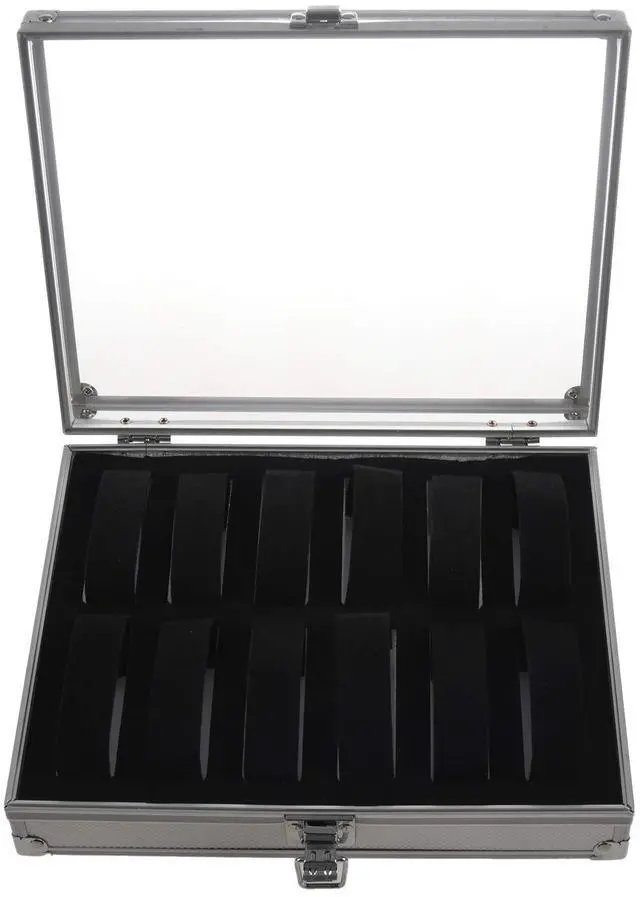 Alt view image 14 of 14 - Useful Aluminium Watches Box 12 Grid Slots Jewelry Watches Display Storage Box Square Case Suede Inside Rectangle Watch Holder