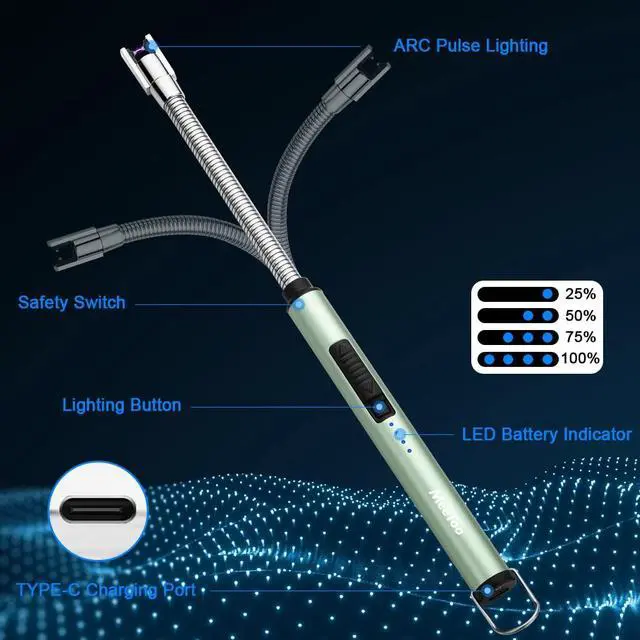 Alt view image 3 of 7 - Lighter, Electric Candle Rechargeable USB Lighter Plasma Arc for Candle Birthday Camping Green