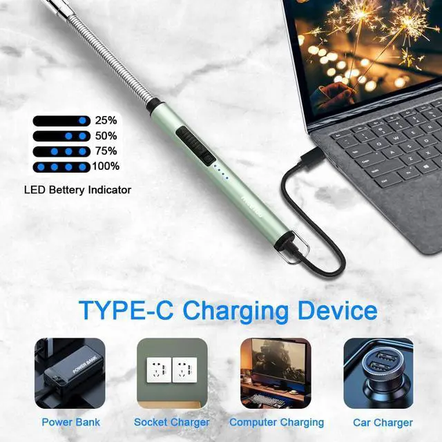 Alt view image 5 of 7 - Lighter, Electric Candle Rechargeable USB Lighter Plasma Arc for Candle Birthday Camping Green