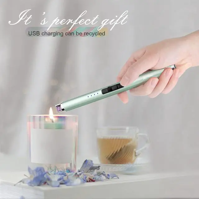 Alt view image 2 of 7 - USB Rechargeable Candle Lighter Electronic Arc Lighter Windproof Flameless with Safety Button for Camping Cooking BBQ (Green)