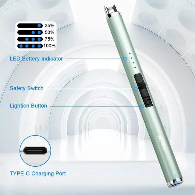 Alt view image 3 of 7 - USB Rechargeable Candle Lighter Electronic Arc Lighter Windproof Flameless with Safety Button for Camping Cooking BBQ (Green)