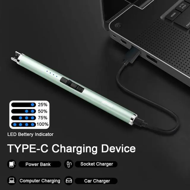 Alt view image 5 of 7 - USB Rechargeable Candle Lighter Electronic Arc Lighter Windproof Flameless with Safety Button for Camping Cooking BBQ (Green)