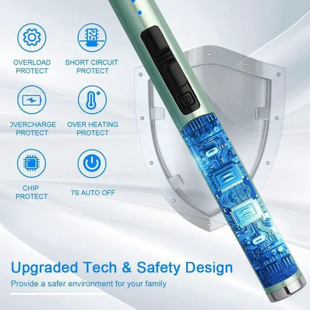 Alt view image 4 of 7 - USB Rechargeable Candle Lighter Electronic Arc Lighter Windproof Flameless with Safety Button for Camping Cooking BBQ (Green)