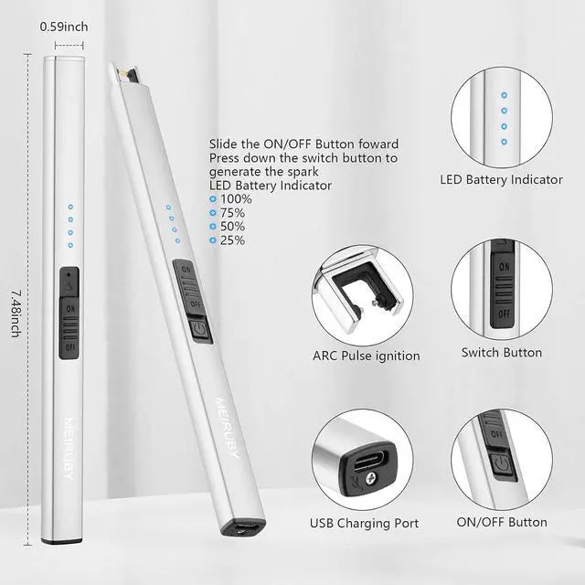 Alt view image 2 of 7 - 2 Pack Electric Candle Lighter, Christmas Stocking Stuffers Gifts for Women Mom Men Wife Sister, USB Arc Rechargeable Windproof Long Lighter for Candle BBQ Housewarming Birthday Gifts Idals
