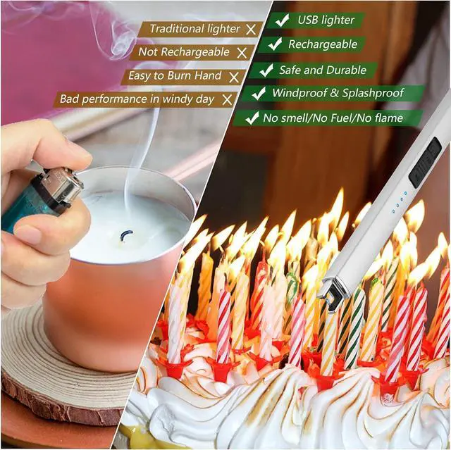 Alt view image 4 of 7 - 2 Pack Electric Candle Lighter, Christmas Stocking Stuffers Gifts for Women Mom Men Wife Sister, USB Arc Rechargeable Windproof Long Lighter for Candle BBQ Housewarming Birthday Gifts Idals