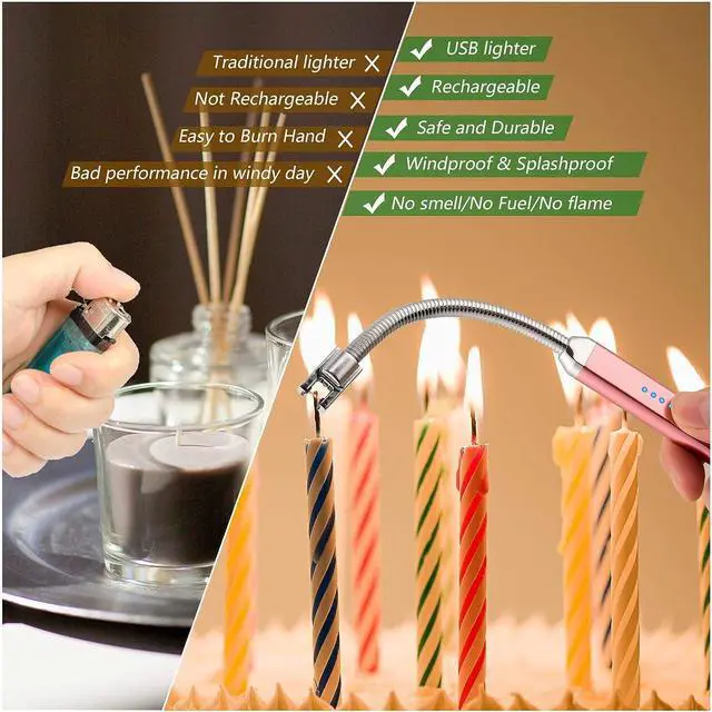 Alt view image 4 of 7 - 2 Pack Electric Candle Lighter, Birthday Christmas Stocking Stuffers Gifts for Women Mom Men Wife Sister, USB Arc Rechargeable Windproof Long Lighter for Candle BBQ Housewarming Gift Idals