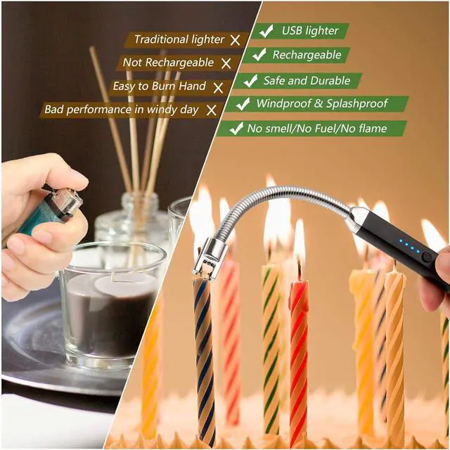 Alt view image 4 of 7 - 2 Pack Electric Candle Lighter, Birthday Christmas Stocking Stuffers Gifts for Women Mom Men Wife Sister, USB Arc Rechargeable Windproof Long Lighter for Candle BBQ Housewarming Gift Idals