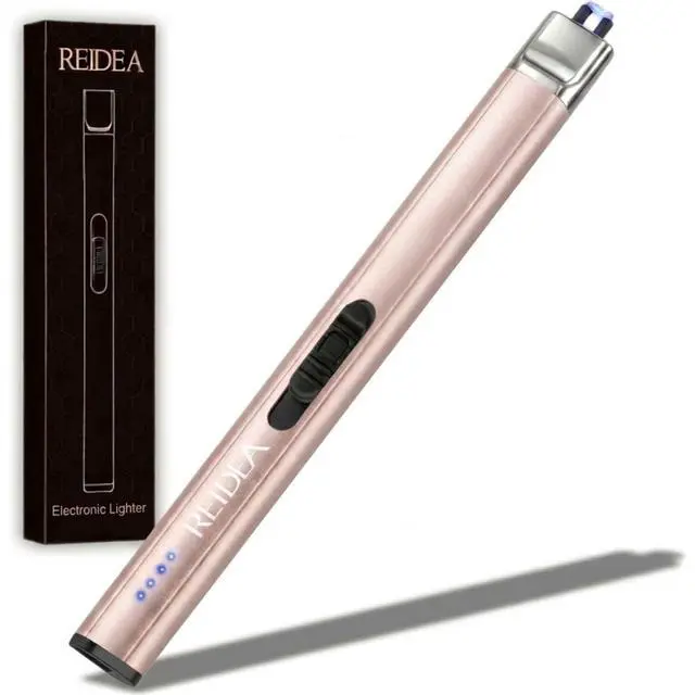 Main image of Electric Lighter, R1 Pro Windproof Flameless USB Rechargeable Arc with Safe Button and Power Indicator for Candle, BBQ and Fireworks, Rose Gold