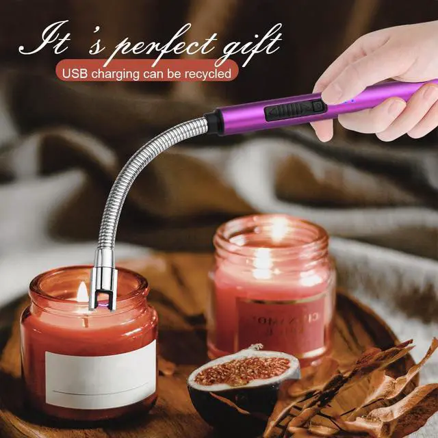 Alt view image 2 of 7 - Candle Lighters USB Rechargeable Arc Electric Lighter with 360° Flexible Neck for Candle BBQ Camping (Purple)