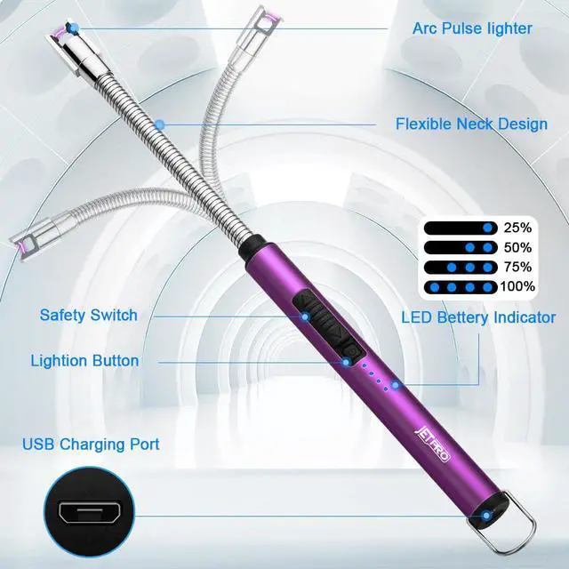 Alt view image 3 of 7 - Candle Lighters USB Rechargeable Arc Electric Lighter with 360° Flexible Neck for Candle BBQ Camping (Purple)