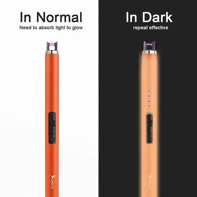 Alt view image 3 of 7 - Fluorescent Lighter Glows in The Dark USB Lighter Rechargeable Windproof Pocket Size for Candle Cooking BBQ in Party (Orange)