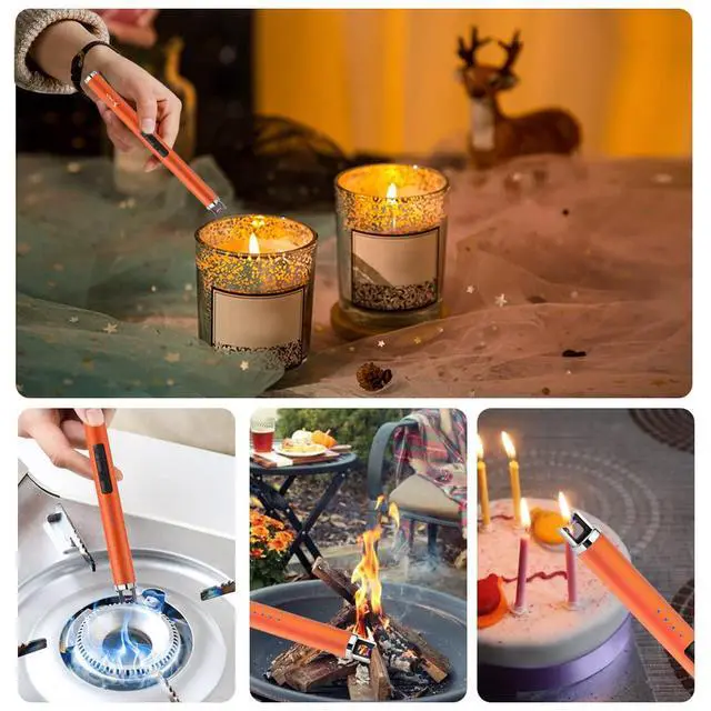 Alt view image 6 of 7 - Fluorescent Lighter Glows in The Dark USB Lighter Rechargeable Windproof Pocket Size for Candle Cooking BBQ in Party (Orange)