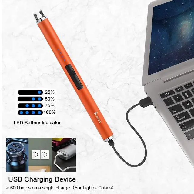 Alt view image 5 of 7 - Fluorescent Lighter Glows in The Dark USB Lighter Rechargeable Windproof Pocket Size for Candle Cooking BBQ in Party (Orange)