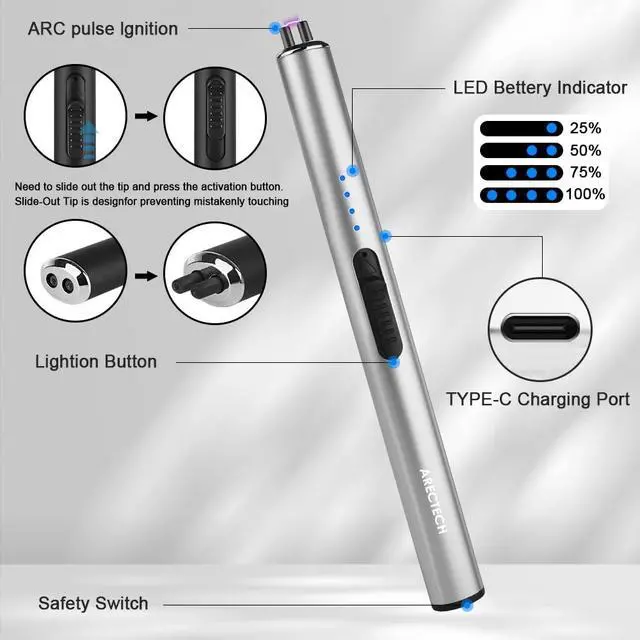 Alt view image 3 of 7 - Electric Candle Rechargeable Lighter Arc Plasma Lighters for Candle Kitchen Camping Christmas Type-C Silver