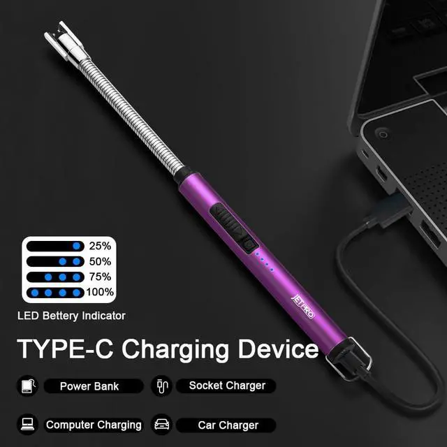 Alt view image 5 of 7 - Candle Lighters USB Rechargeable Arc Electric Lighter with 360° Flexible Neck for Candle BBQ Camping (Purple)