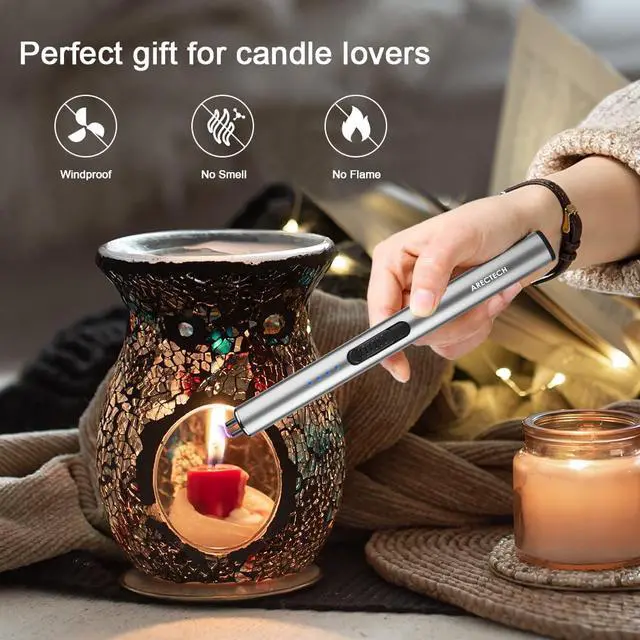 Alt view image 2 of 7 - Electric Candle Rechargeable Lighter Arc Plasma Lighters for Candle Kitchen Camping Christmas Type-C Silver