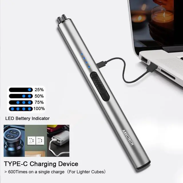 Alt view image 5 of 7 - Electric Candle Rechargeable Lighter Arc Plasma Lighters for Candle Kitchen Camping Christmas Type-C Silver