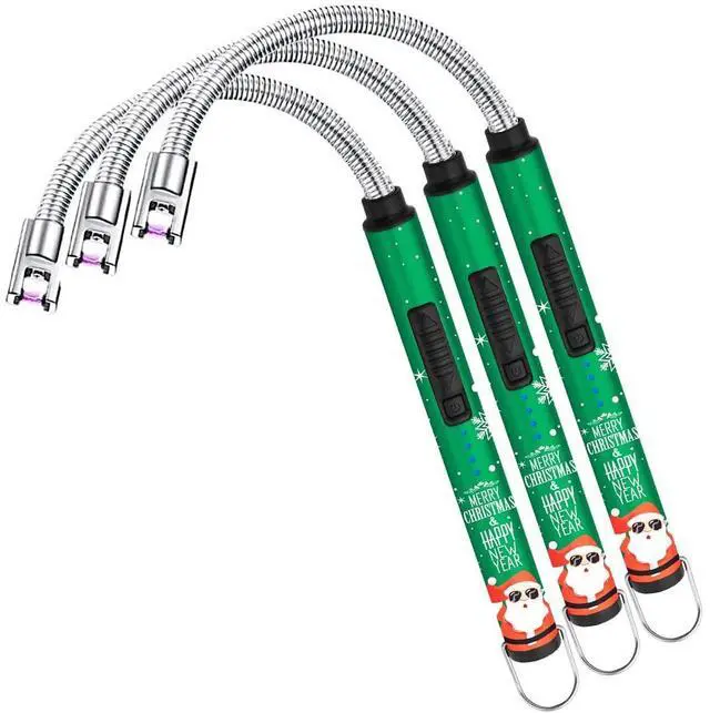 Main image of Electric Candle Lighter USB Type C Rechargeable Lighter Steel Shell & Hanging Hook with 360° Flexible Neck(Christmas Green, 3)