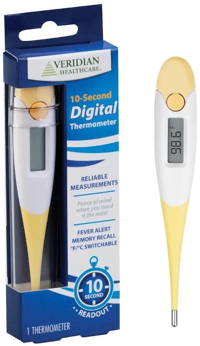 Main image of Digital Thermometer | 10-Second Readout | F C Temperature Modes| Flexible Tip | Hygienic Water-Resistant Easy Cleaning | Storage Case + Instructions Included