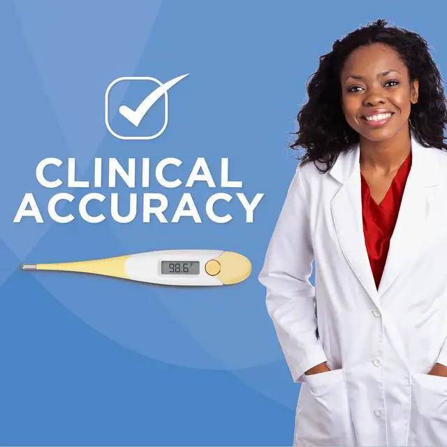 Alt view image 6 of 7 - Digital Thermometer | 10-Second Readout | F C Temperature Modes| Flexible Tip | Hygienic Water-Resistant Easy Cleaning | Storage Case + Instructions Included