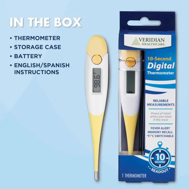 Alt view image 7 of 7 - Digital Thermometer | 10-Second Readout | F C Temperature Modes| Flexible Tip | Hygienic Water-Resistant Easy Cleaning | Storage Case + Instructions Included