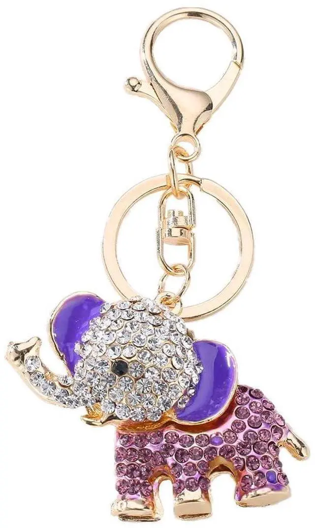 Main image of Cute Animal BlingBling Crystals Keychain Charm Keyring Car & Bag Accessory for Wallet Purse Handbags Key Pendant Decor Purple Elephant