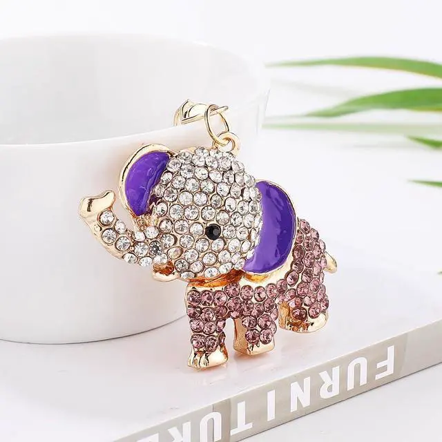 Alt view image 2 of 5 - Cute Animal BlingBling Crystals Keychain Charm Keyring Car & Bag Accessory for Wallet Purse Handbags Key Pendant Decor Purple Elephant