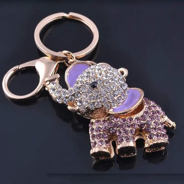 Alt view image 5 of 5 - Cute Animal BlingBling Crystals Keychain Charm Keyring Car & Bag Accessory for Wallet Purse Handbags Key Pendant Decor Purple Elephant