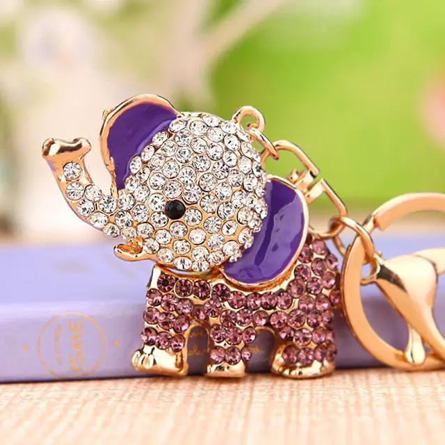 Alt view image 3 of 5 - Cute Animal BlingBling Crystals Keychain Charm Keyring Car & Bag Accessory for Wallet Purse Handbags Key Pendant Decor Purple Elephant