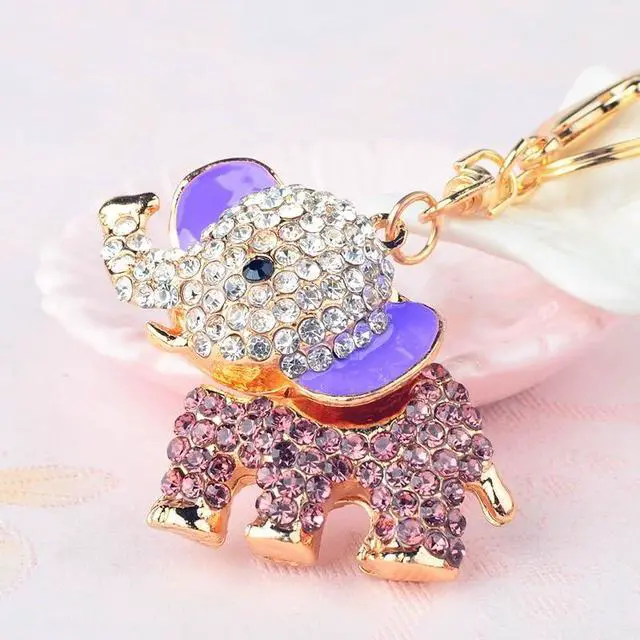 Alt view image 4 of 5 - Cute Animal BlingBling Crystals Keychain Charm Keyring Car & Bag Accessory for Wallet Purse Handbags Key Pendant Decor Purple Elephant