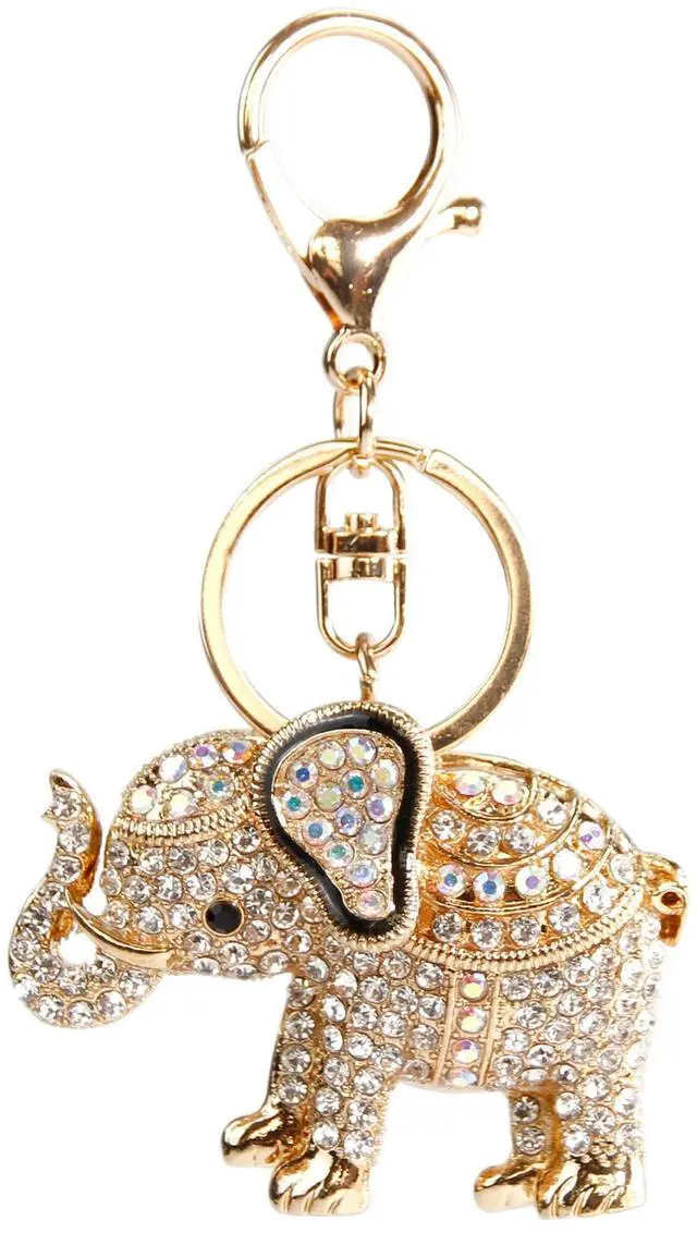 Main image of Lucky Elephant Keychain Rhinestone Key Chain for Women Car Purse Handbag Charm (White)