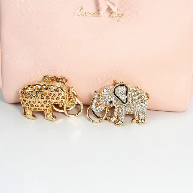 Alt view image 3 of 7 - Lucky Elephant Keychain Rhinestone Key Chain for Women Car Purse Handbag Charm (White)
