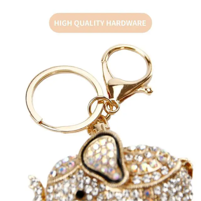 Alt view image 7 of 7 - Lucky Elephant Keychain Rhinestone Key Chain for Women Car Purse Handbag Charm (White)