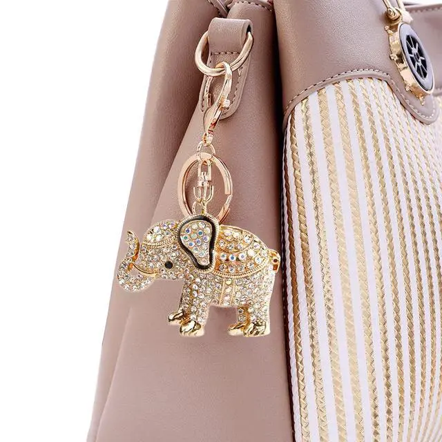 Alt view image 4 of 7 - Lucky Elephant Keychain Rhinestone Key Chain for Women Car Purse Handbag Charm (White)