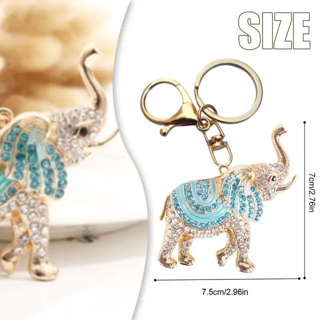 Alt view image 2 of 7 - Elephant Keychain,Animals Rhinestone Key Decoration for Women,Sparkling Keyring Crystal Purse Pendant,Gift to Friends (Blue Elephant)