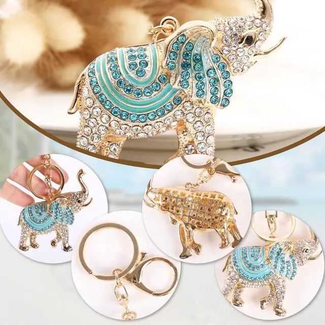 Alt view image 7 of 7 - Elephant Keychain,Animals Rhinestone Key Decoration for Women,Sparkling Keyring Crystal Purse Pendant,Gift to Friends (Blue Elephant)