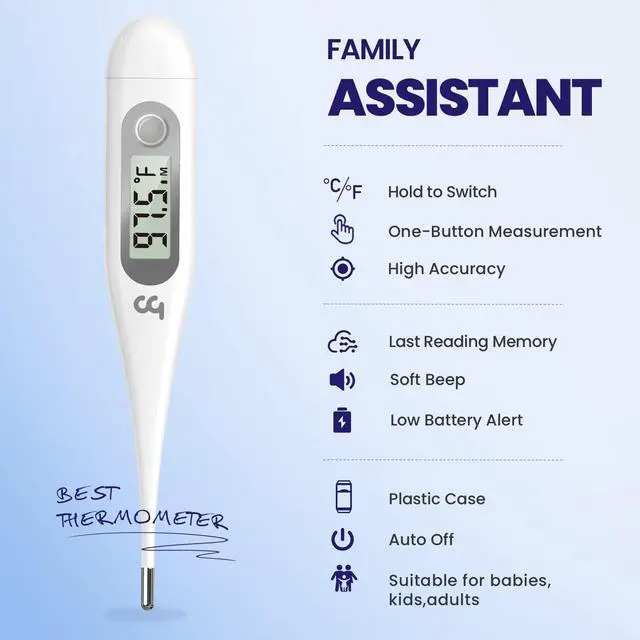 Alt view image 6 of 7 - Thermometer for Adults and Kids, Digital Thermometer with Fever Alert, Memory Recall, C/F Switchable, for Oral, Rectal or Under Arm Use, Grey